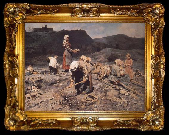 framed  Nikolai Kasatkin Poor People Collecting Coal in an Abandoned Pit, ta009-2